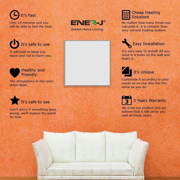 Ener-J 360W Infrared Panel Heater, 595  x 595mm Far Infrared Wall or Ceiling Mount, White