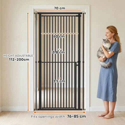 PawHut Extra Tall Pet Gate, Baby Gate with 112-200cm Adjustable Height Black