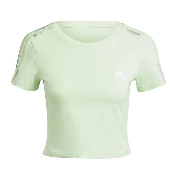 Adidas Womens/Ladies 3 Stripes Slim Crop T-Shirt - Green - 