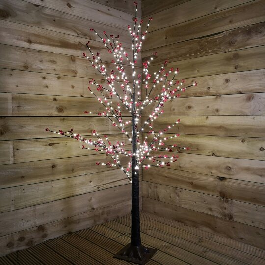 Samuel Alexander 150cm 5ft Christmas Lit Black Twig Berry Tree 500 Warm White LED