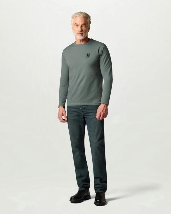 Belstaff Mens Long Sleeved Logo T - Shirt - Atlantic Grey | CHO | Designer Mens Short Sleeve T - Shirts