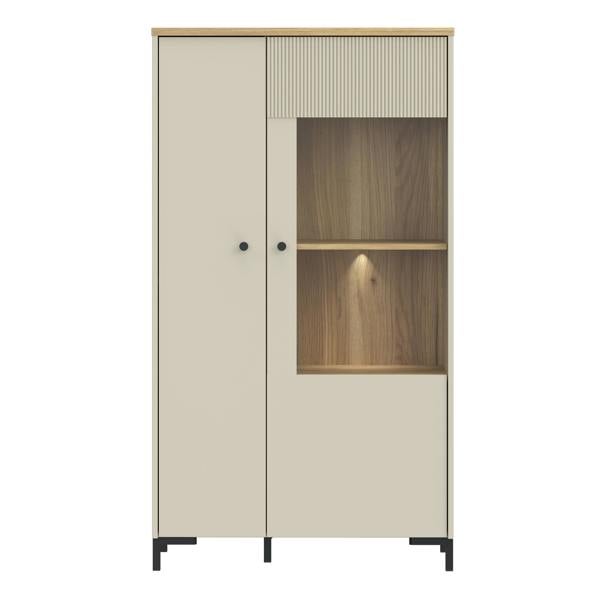 Furniture To Go Bixbite Display Cabinet with Fluted Detail, Doors & Open Shelving in Mauvella Oak and Sand