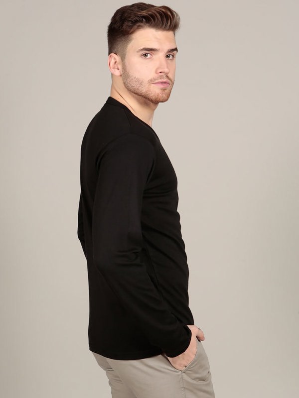 Supima cotton Long Sleeve V Neck - Black t-shirt