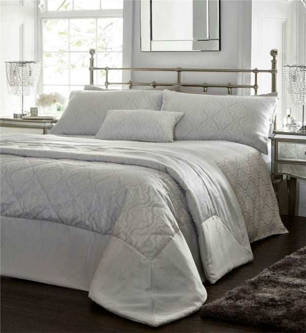 HomeSpace Direct Drummond Glitter Silver Duvet Cover Set Luxury Woven Jaquard Bedding Double