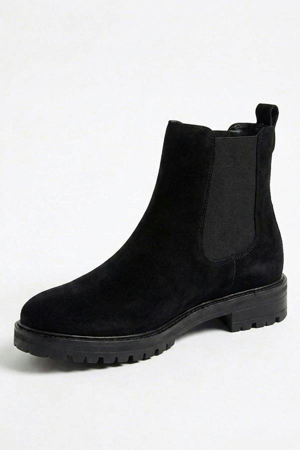 Saoirse Faux Suede Chunky Sole Chelsea Boots - Black