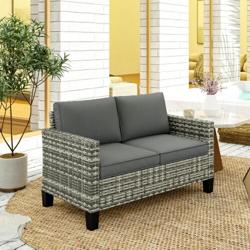 Wyld Haus Kalazi Rattan Light Grey 2 Seater Outdoor Sofa With Cushions