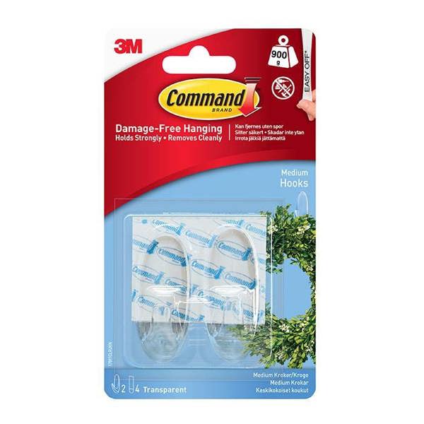 Command 17091CLR Medium Clear Hooks 900g 2pk - One Colour - 