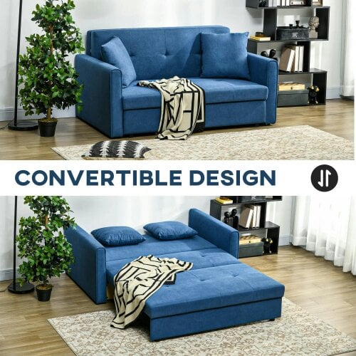 Bobobiy 2 Seater Sofa Bed with Hidden Storage, Pull Out Convertible Bed Settee, Modern Snow Flannel Loveseat Sofa Sleeper with 2 Cushions, Deep Blue