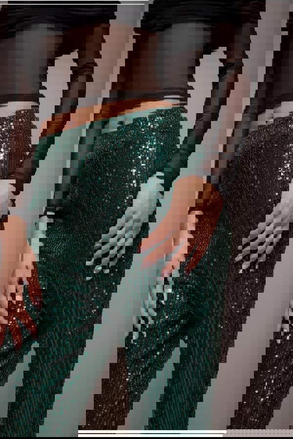 Sequin Cuffed Ankle Trouser - Emerald TR360