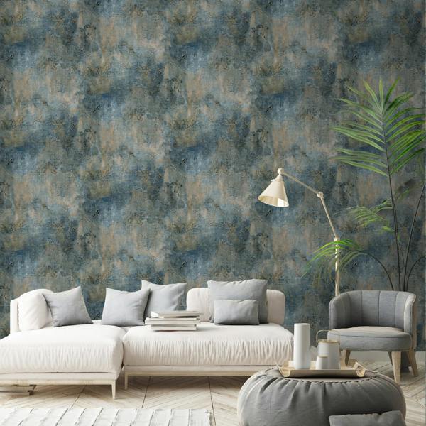 Grandeco Paul Moneypenny Navy Castello Plaster Patina Wallpaper for Grandeco