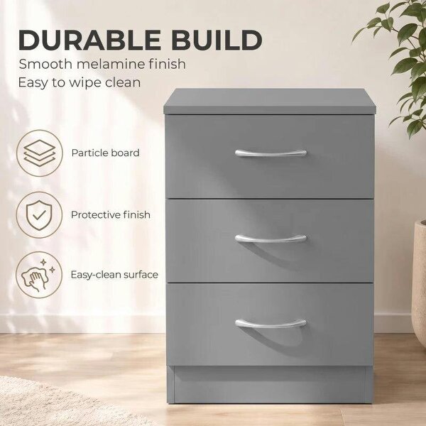 Three-Drawer Simple Bedside Table - Grey