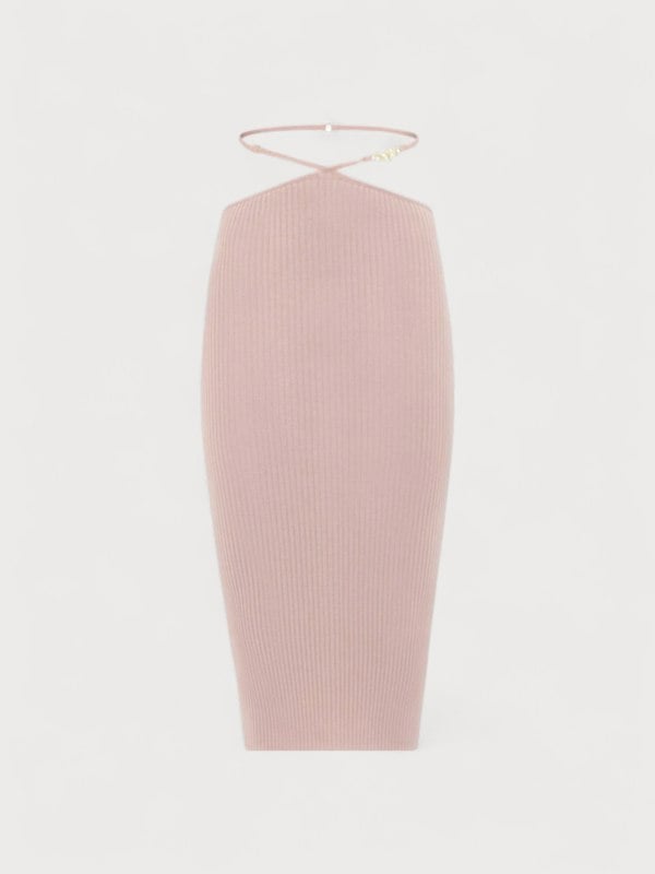 Amiri Ribbed Staggered Midi Skirt Pink