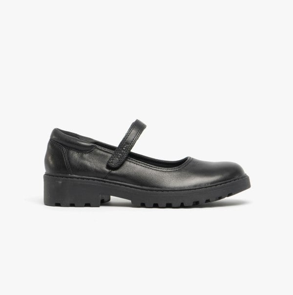 GEOX JR CASEY Girls Matte Black Leather School Shoes