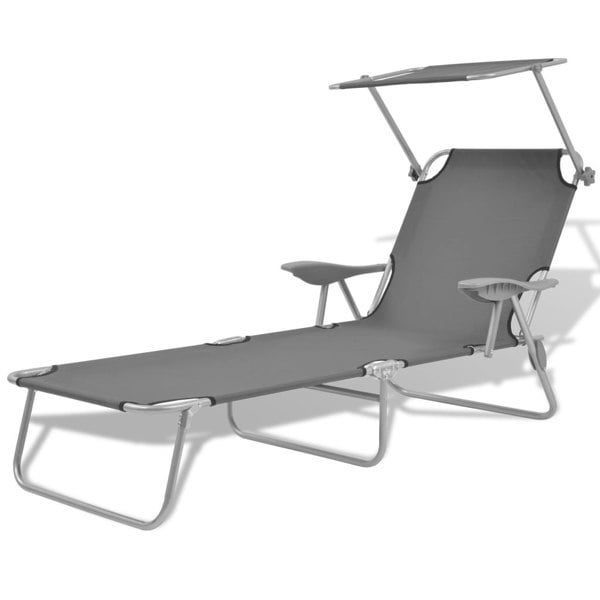 Berkfield Sun Lounger with Canopy Steel Grey