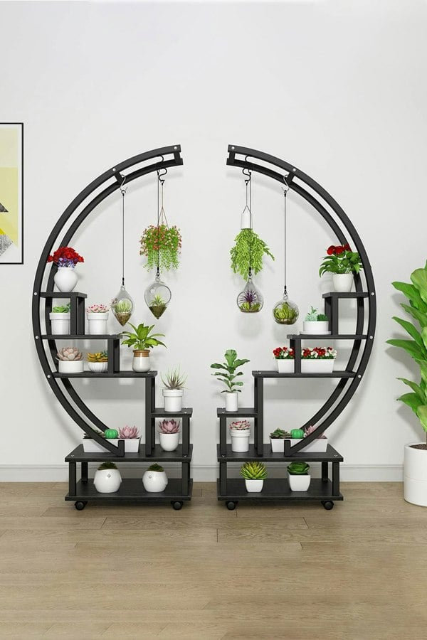 Living and Home 2pcs Half-Moon-Shaped Stand Display Shelf Plant Stand Bookshelf with Wheels