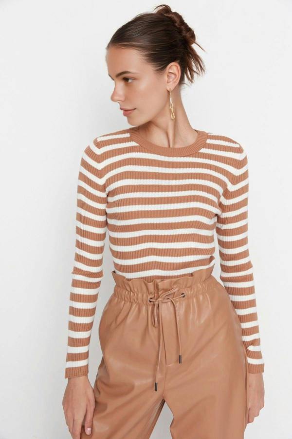 WOVCOR Basic Striped Knit Sweater