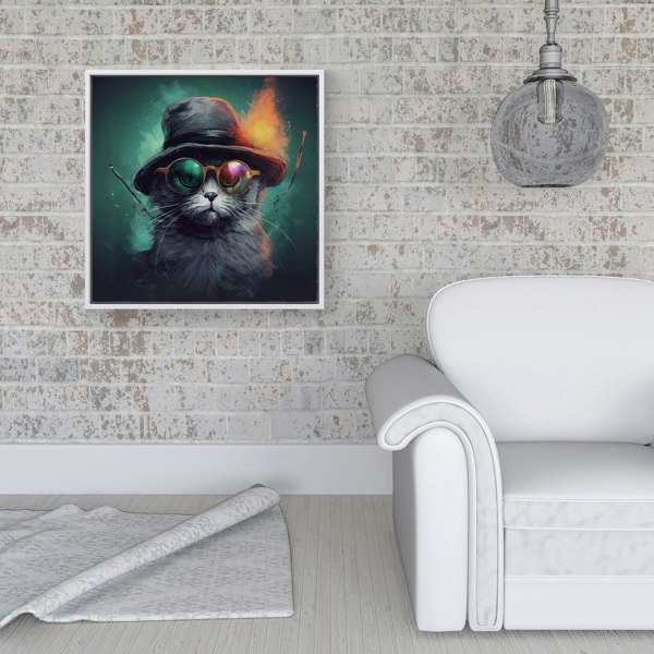 Warren Reed Fiery Cat In A Hat Framed Canvas