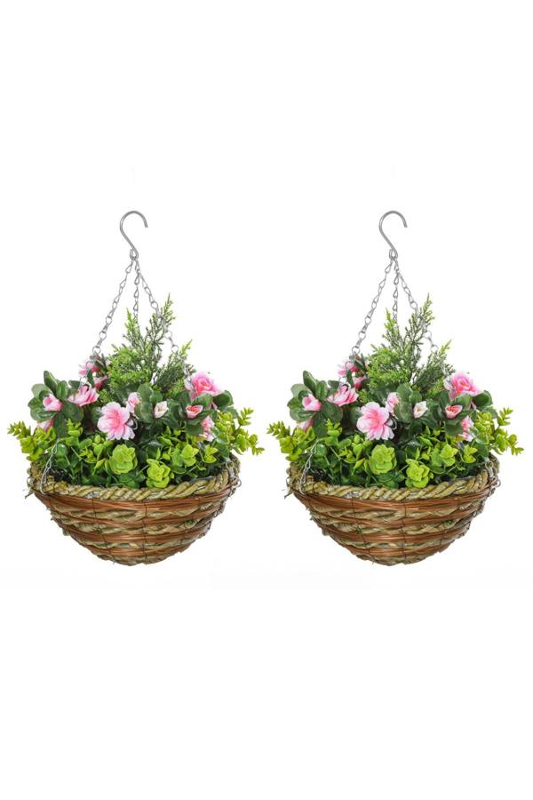 Dyzi Artificial Hanging Flower Pot Set Outdoor Indoor Décor