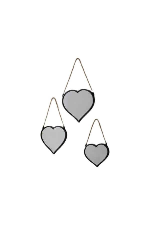 Set Of 3 Black Heart Shaped Mirrors