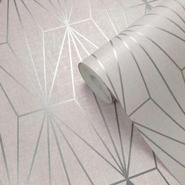 Darcy James Aspen Geo Pink & Silver Wallpaper image 3