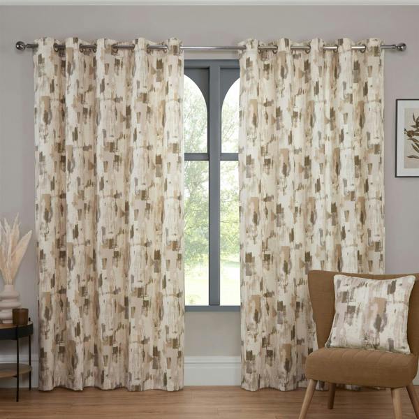 Sundour Bamford Ready Made Floral Eyelet Curtains Putty