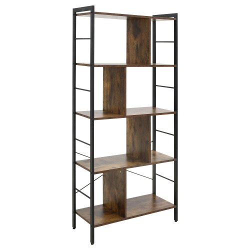 Wyld Haus Nofaluno Metal And Wood Rustic Brown And Black 5 Tier Industrial OFauxn Shelf Bookcase