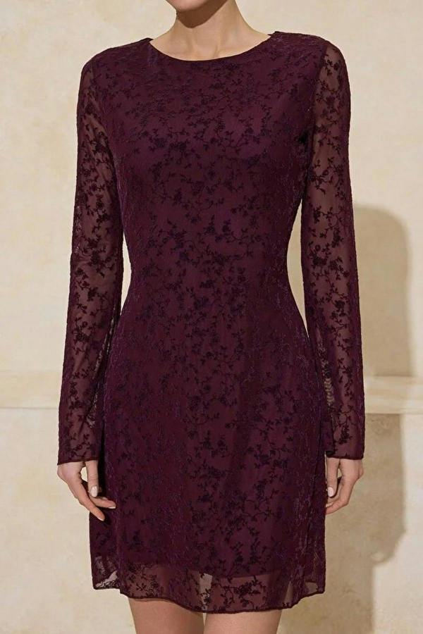 WOVCOR Flock Print Body-Fitting Mini Knitted Dress