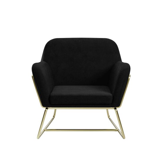 Wyld Haus Marseille Black Velvet Upholstered Armchair Gold Metal Legs