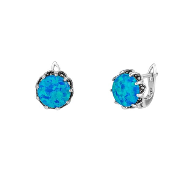 Spero London Round Opal High Quality Sterling Silver Earrings