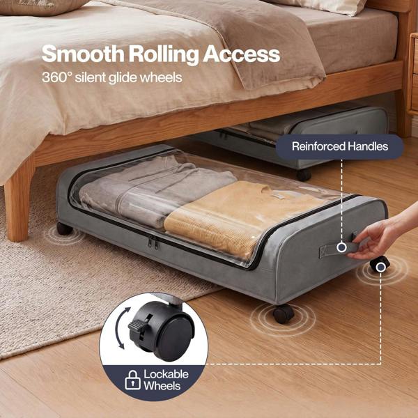 Levede Under Bed Storage Boxes with Lids  46L x2  Rolling  Grey  Oxford