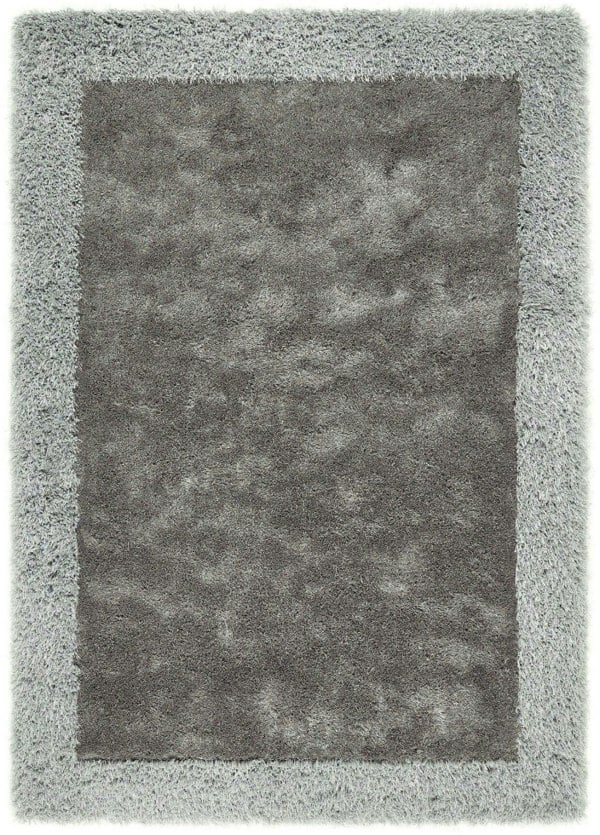 Shimmer Silver Grey Bordered Shaggy Rug | The Rugs