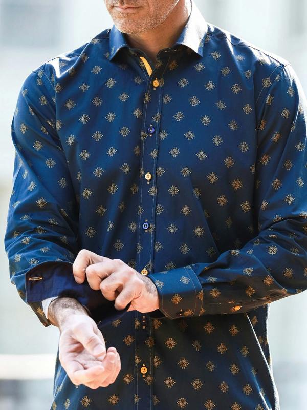 TALISMAN MOSAIC PRINT MEN'S LONG SLEEVE SATIN COTTON SHIRT - Claudio Lugli Shirts
