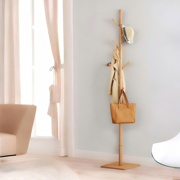 Rafaelo Mobilia Wooden 8 Hook Coat Stand With Square Base