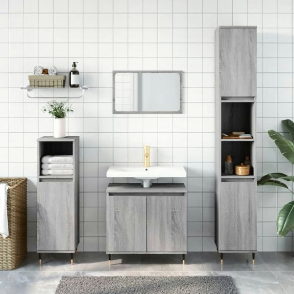 Berkfield 3 Piece Bathroom Cabinet Set Grey Sonoma Engineered Wood