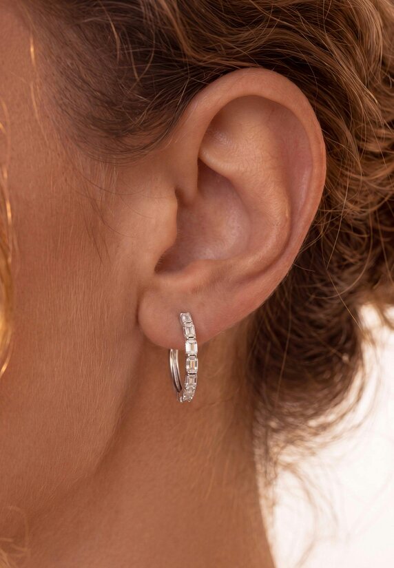 Latelita Classic Baguette Hoop Earrings Silver