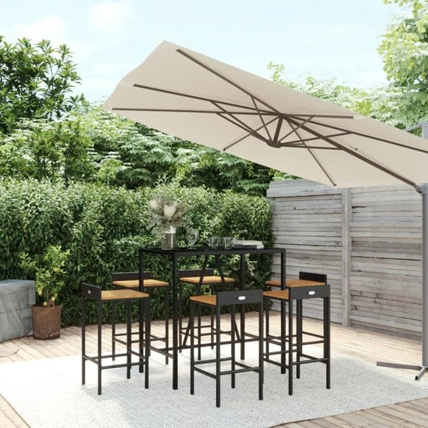 Berkfield 7 Piece Garden Bar Set Black Poly Rattan& Solid Wood Acacia