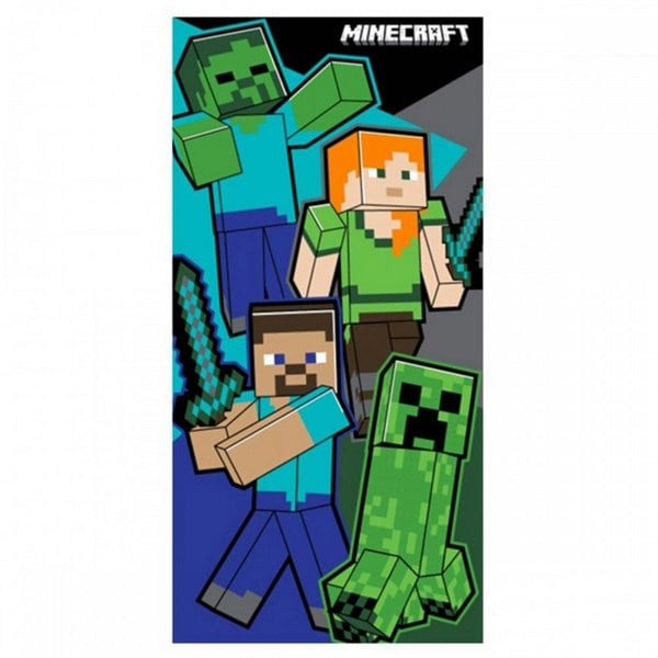 Minecraft Characters Velour Beach Towel - Green/Blue/Grey