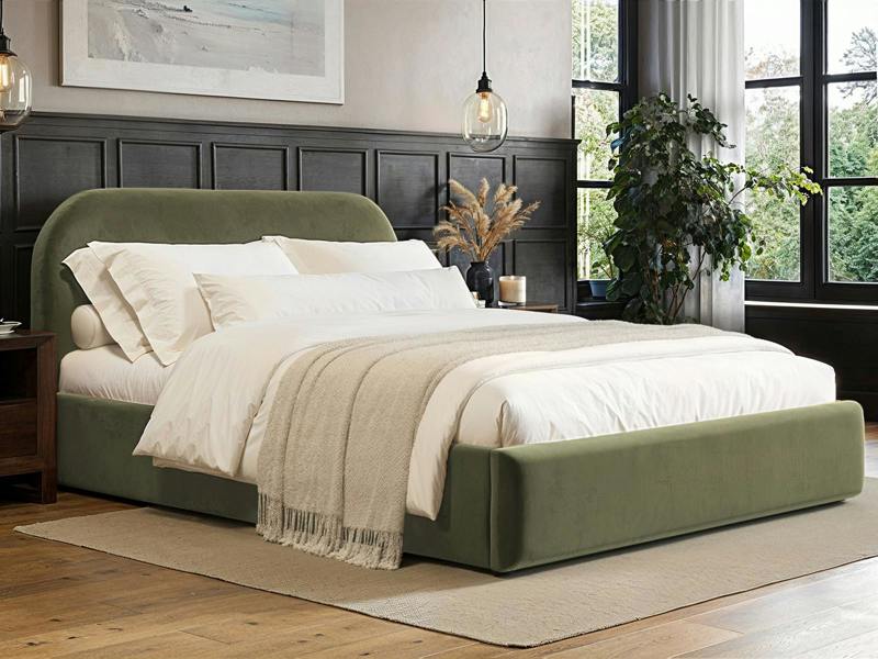 Alba Ottoman Bed Khaki Green Velvet
