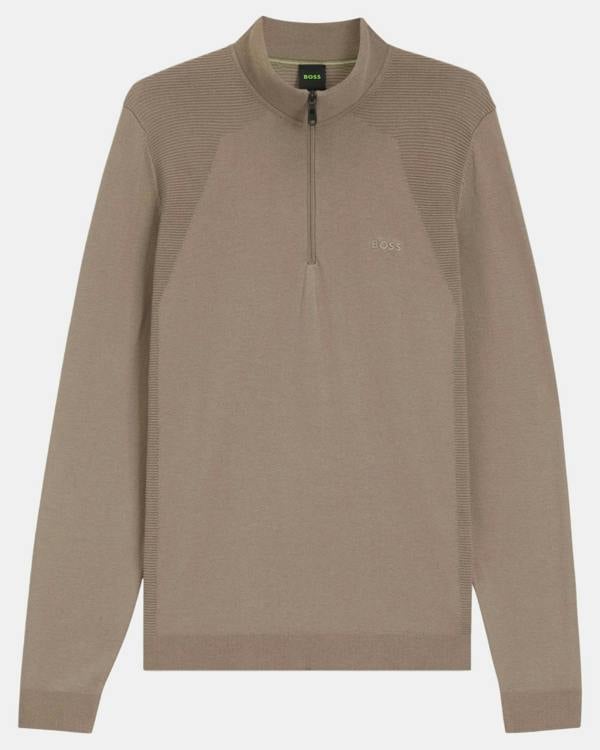 BOSS Green Momentum-Lite Mens 1/4 Zip Funnel Neck Jumper - Light/Pastel Green 334