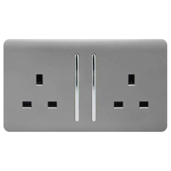 Trendi Switch 2 Gang Long Switched Plug Socket in Light Grey