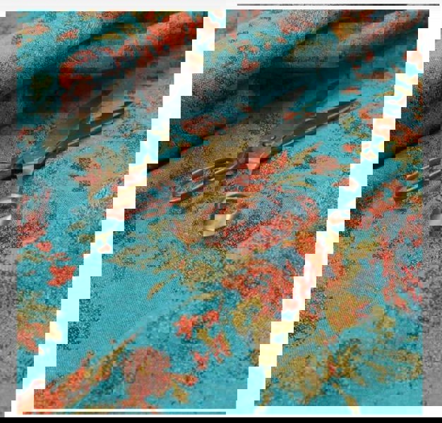 ISTOOLS Premium Teal Blue Floral Chenille Footstool – Luxury Comfort UK