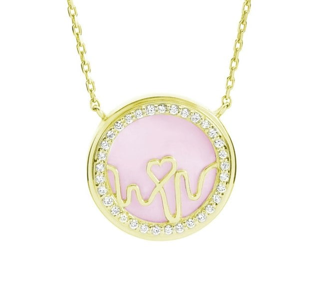 Loves Frequency™ Gold Pink Opal Vermeil Heartbeat Necklace image 3