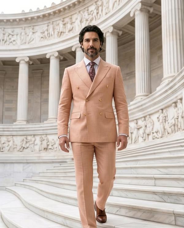 Pamoni Light Salmon Slim Fit Double-Breasted Suit