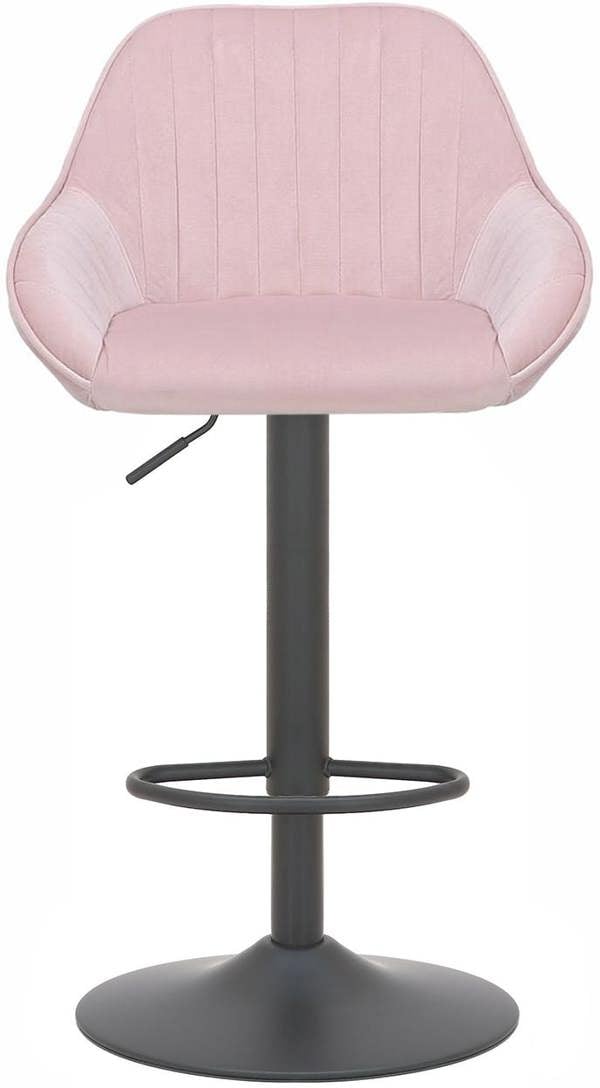 Lamboro Velluto Matt Black Velvet Kitchen Bar Stool, Height Adjustable Swivel Gas Lift, Padded Seat & Backrest, Matt Black Footrest, Pink