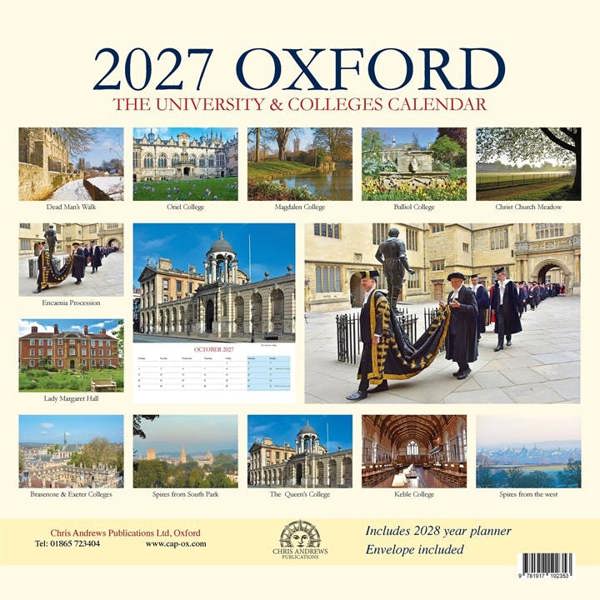 Oxford Colleges Deluxe Calendar 2027, Wall Calendars, Month To View, Travel, Gift