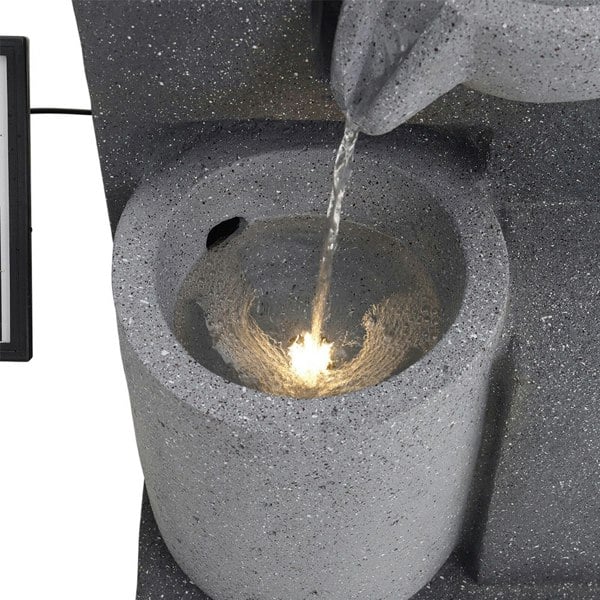 Garden Cascading Fountain Solar LED Light Rockfall Water Feature Fountains Living and Home