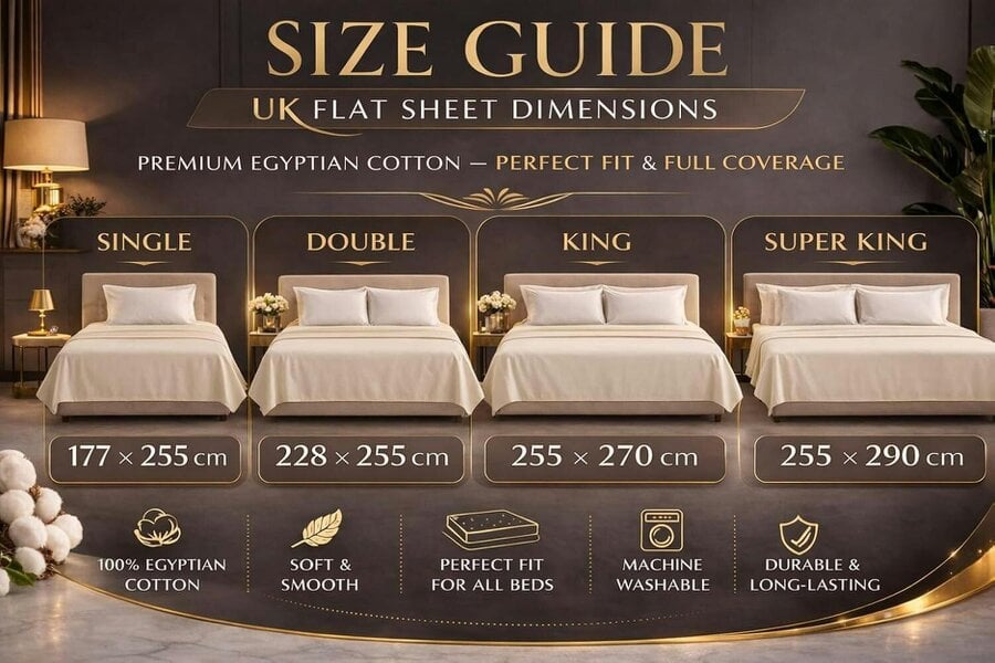 Night Zone 200 Thread Count Egyptian Cotton Flat Sheet – Hotel Quality Bed Linen - Cream