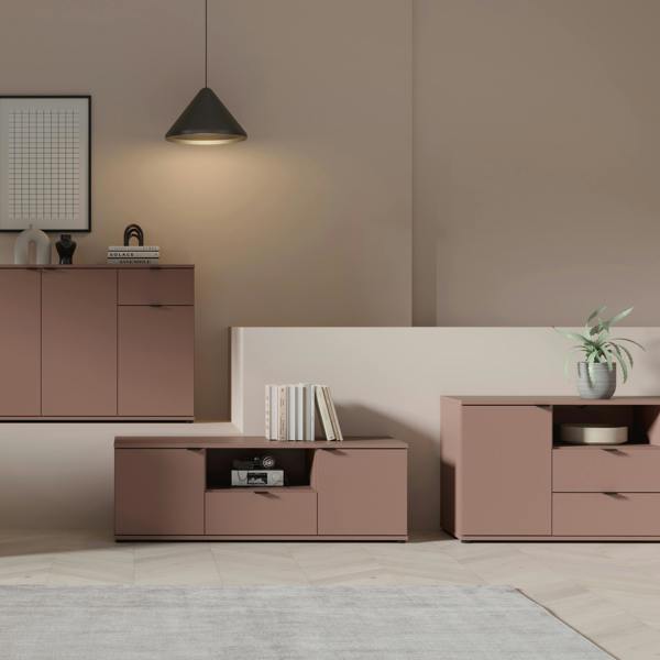 Furniture To Go Ganymede Wide TV Unit with Open Shelving, 2 Drawers & 2 Doors in Terracotta