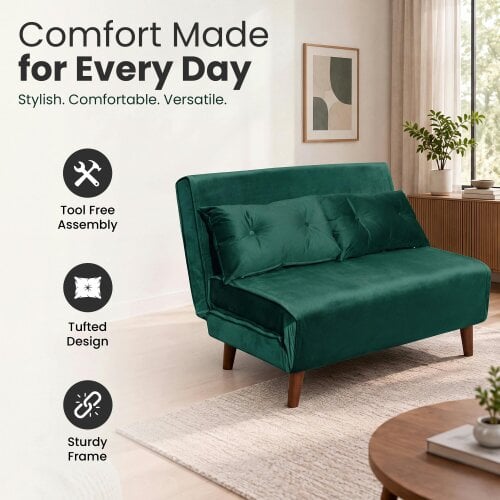 Kosy Koala Double Sofa Bed Sleeper Foldable Portable Pillow Lounge Couch Green Sofa