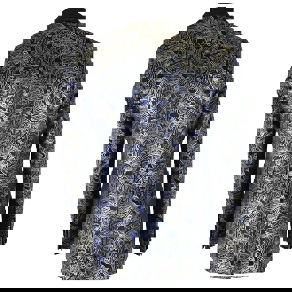 TruClothing STZ63 - Mens Velvet Paisley Floral Blue Gold Tuxedo Blazer